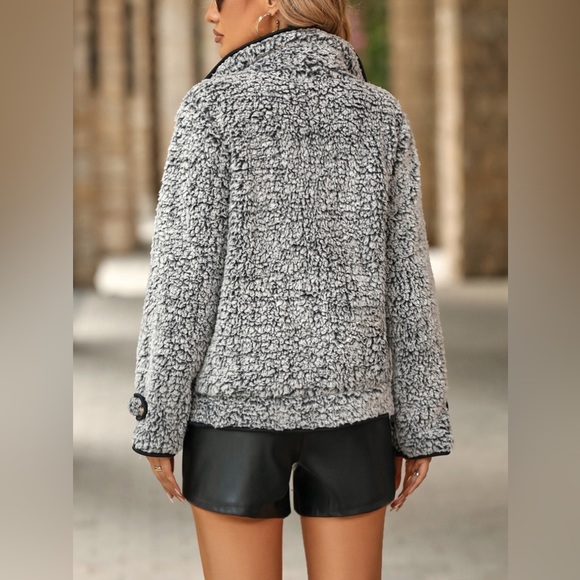 Fuzzy Pocketed Button Up Jacket - Picture 12 of 12